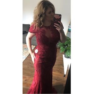 Jovani 12 ball gown burgundy red lace